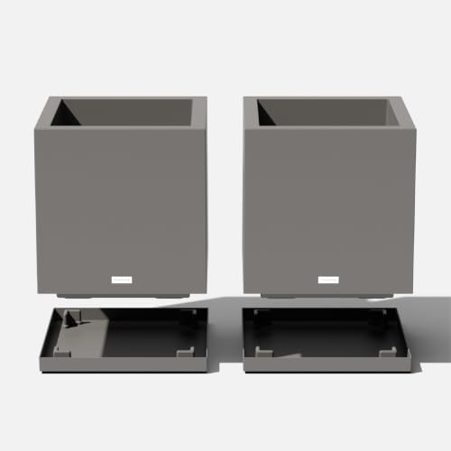 Block Series Cube Planter & Drip Tray (Gray / Small - 2 pack with saucers)
