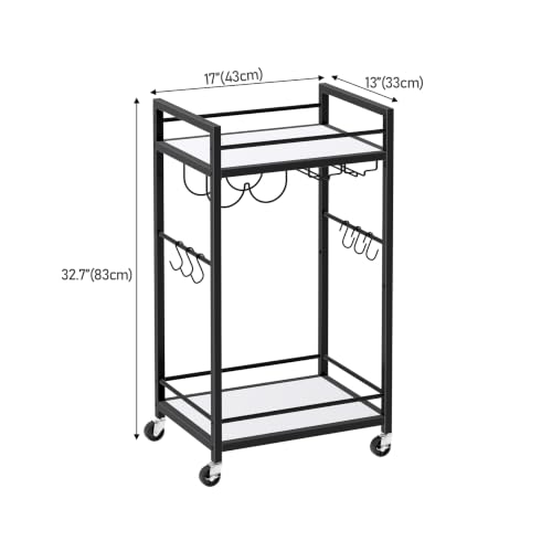 Bar Cart with 2 Mirrored Shelves (Black)