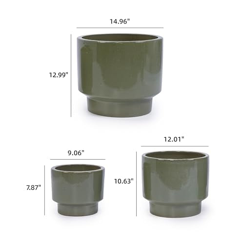 Ceramic Plant Pots Set of 3 Size (Earthy Green)