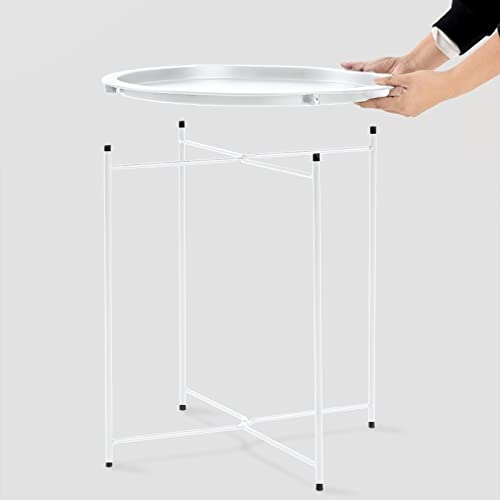 End Table Metal Side Table White Round Folding Tray Cyan Sofa Small Accent Fold