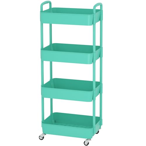 4 Tier Plastic Rolling Utility Cart with Wheels for Storage