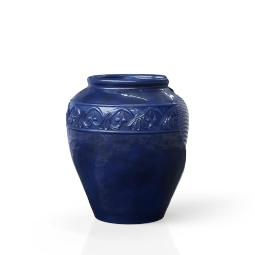 16.96 in. Outdoor Glazed Pot Water Fountain with LED Lights (Blue)