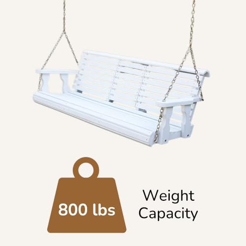 Amish Heavy Duty Console Porch Swing with Fold Down Cup Holders in Semi Solid White Stain