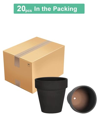 3 Inch Black Terracotta & Clay Pot with Drainage (20 Count)