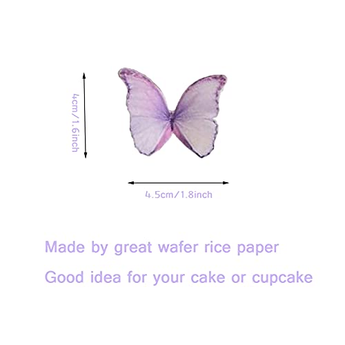48Pcs Edible Wafer Paper Butterflies Cupcake Topper Purple Pink Green Cake Decorations Mixed Color (48 Count)