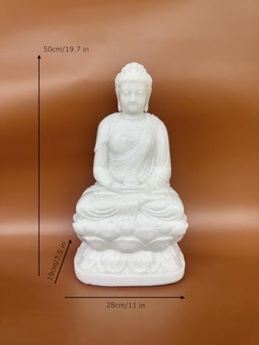 19.7 Inch Large White Marble Amitabha Buddha Sitting On Lotus for Home Decor