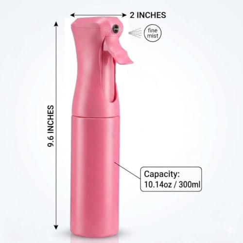 Continuous Mist Pink Spray Bottle 300ml Fine Mist for Hair (Pink - 10oz)