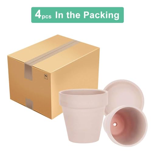 6 Inch Pink Terracotta & Clay Pots with Saucer (4 Count)