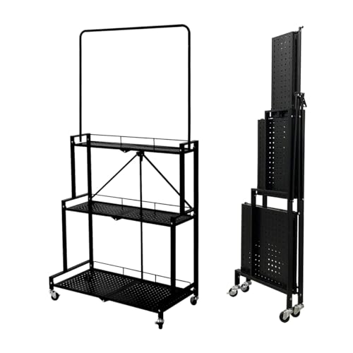 Foldable 4 Tier Plant Stand With Wheels Indoor Outdoor Black