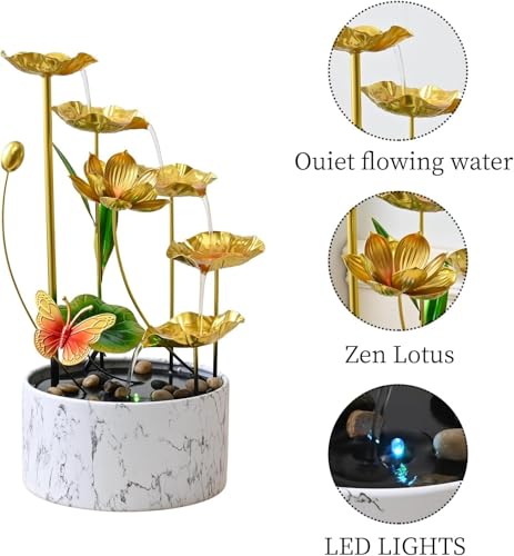 16 Inch Gold LED Metal Tabletop Water Fountain (Large Gold)