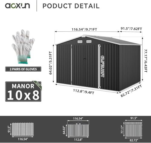 10 x 8FT Outdoor Storage Shed with Double Hinged Large Door (Black / 10'x8')