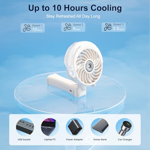 Upgraded Portable Handheld Misting Fan (HF318C / Beige)