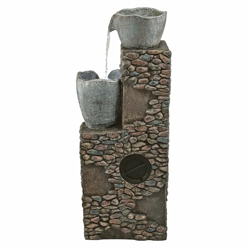 HIM562 Outdoor 4 Tier Stone Bowl Fountain with LED Lights for Garden (Stone Bowl)