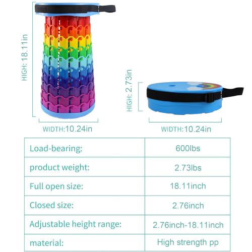 Portable Collapsible Stool Retractable Folding Telescoping Stool for Adults Sturdy Capacity 600lbs Foldable Camping Stool for Outdoor Hiking Garden BBQ