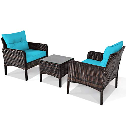 3 Piece Wicker Chairs with Glass Top Coffee Table