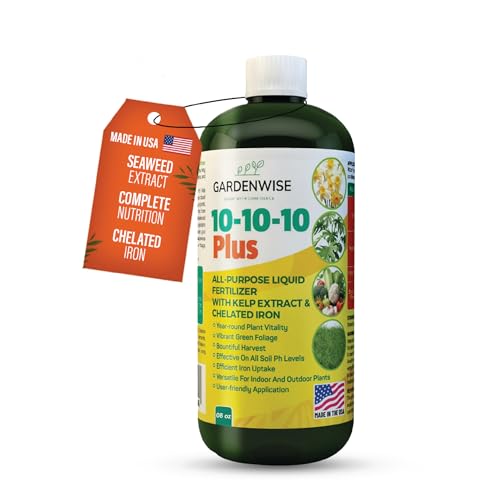 10-10-10 All Purpose Plant Food - Liquid Fertilizer with Seaweed Kelp & Iron - Indoor & Outdoor Plant Food, Vegetables, Flowers, Lawn & Garden 1x8oz (8 Ounce)
