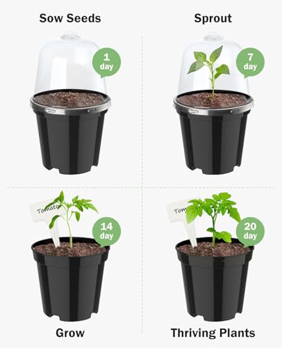 3/4/5 Inch Black Plastic Nursery Pots with Humidity Domes (15 Pcs)