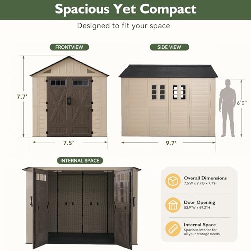 8x8 Ft Outdoor Storage Shed with Lighe & Floor (8x8)