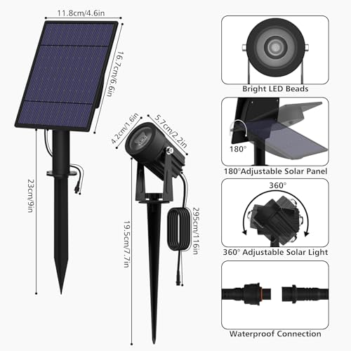 2-in-1 RGB Solar Spot Lights Outdoor Waterproof, Dusk to Dawn