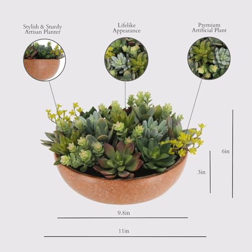 Round Faux Succulent Arrangement (11" Round Terracotta)