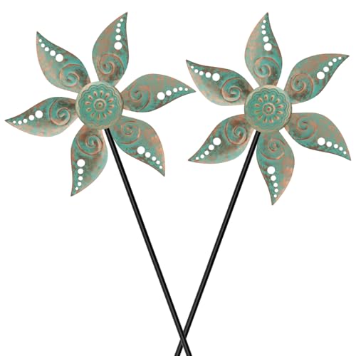 2 Pack Wind Spinners Outdoor Metal Vintage Green Waterproof (2 Count)