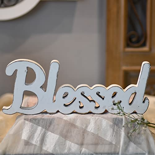Rustic White Wooden Blessed Sign 15 Inch