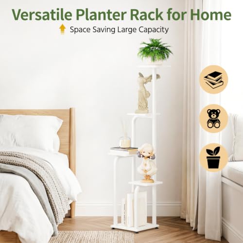 Plant Stand Shelf Tall for Indoor Corner Flower Rack (Classic White / 5 Tier)
