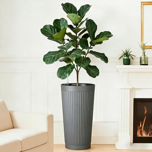 24" Self Watering Tall Gray Planters Outdoor Set of 2 (2 Count)