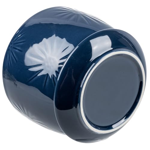 7 Inch Round Blue Ceramic Plant Pot with Drainage Hole and Attached Saucer (Blue)
