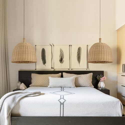 13.8" Rattan Pendant Light (Black+Rattan / 13.77" 3-Light)