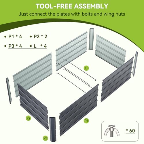 6x3x1.5 FT Metal Raised Garden Bed Outdoor