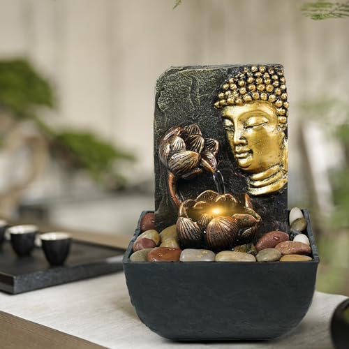 Desktop with LED Light Buddha Lotus Resin Fountain (Lotus Buddha Statue)