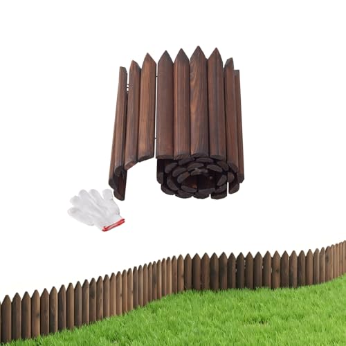 Wood Garden Edging Border Wooden garden Fence Landscape Edging Lawn Fence Border with Gloves Decorative Flower Bed Border for Yard Patio Pathway Tree Outdoor