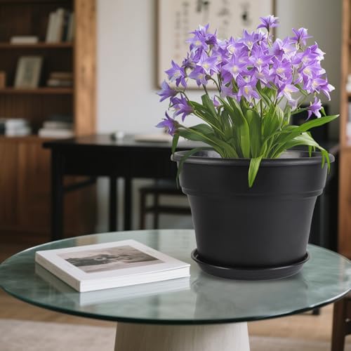 13-inch-Plant-Pots, 4 Pack Large Planters for Outdoor Plants, Plastic Flower Pots Indoor with Drainage Holes & Trays, Classic Garden Pot Container for House (4 Count)