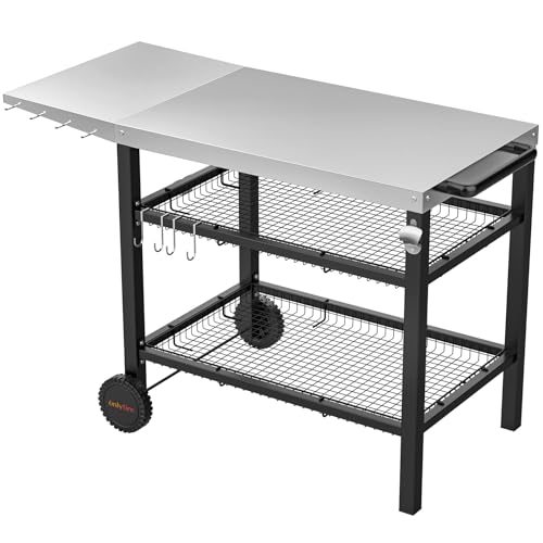 Outdoor Pizza Oven Table 3 Tiers Food Prep Cart Grill Stand