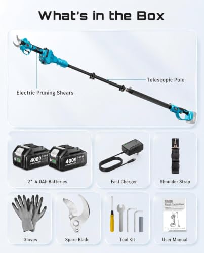 2-in-1 Pole Pruning Shears 1.6'' Cut, 20V Cordless, 4.9-9 ft Reach (Electric Blue)