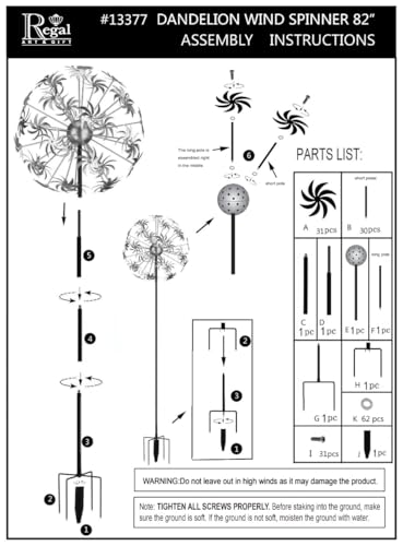 Wind Spinner Outdoor Metal Kinetic Yard Art with Stake (Dandelion / Large (80-89 Inch))