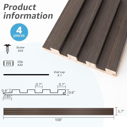 108 x 5.7 Inch Slat Wood Wall Paneling for Interior Decor (4 Count)