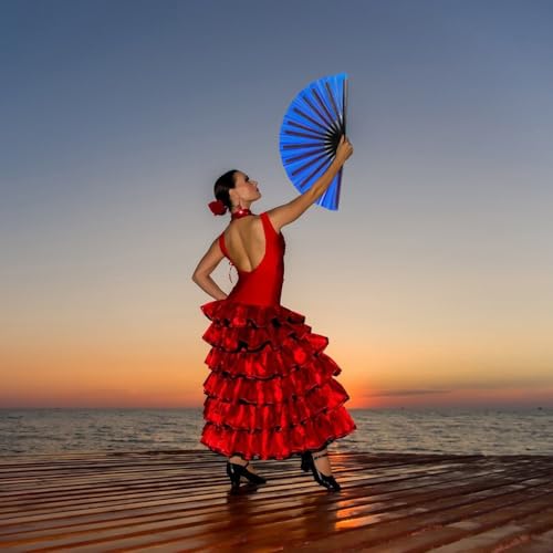Large Folding Hand Fan for Line Dance (Blue)
