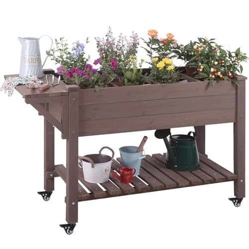 Raised Garden Bed Mobile Outdoor Planter Box with Legs for Vegetables Flower Herb