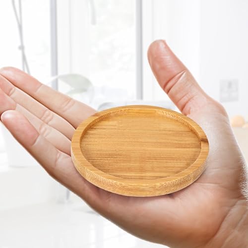2.52 inch Bamboo Round Plant Saucer Trays for Small Pot (12 Count)