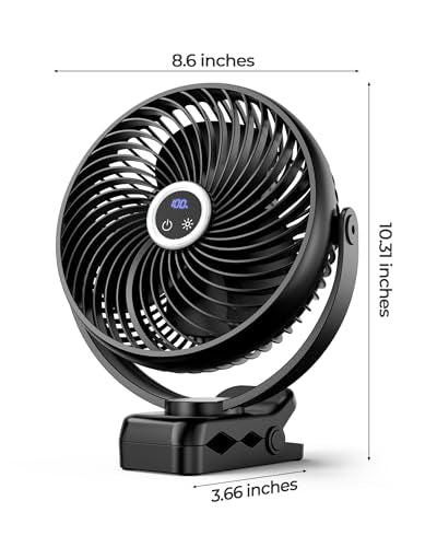 8'' 10000mAh Portable Clip on Fan with LED Lantern and Hook