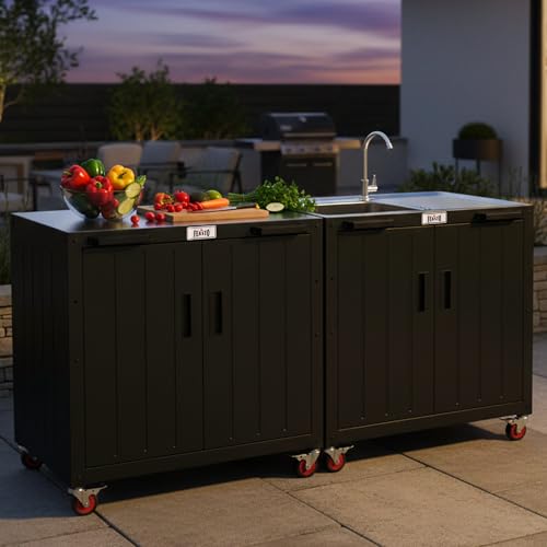 Modular Outdoor Kitchen Island with Storage and Stainless Steel Top