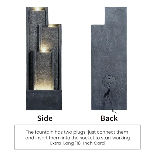 39" Modern Outdoor Water Fountain with LED Lights (Gray / 39 inch)