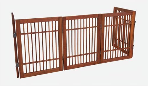 Freestanding Wooden Dog Gate Foldable Indoor Pet Gate No Drill Expandable Barrier for Doorways Stairs Hallways Portable Wood Fence for Small Dogs & Puppies
