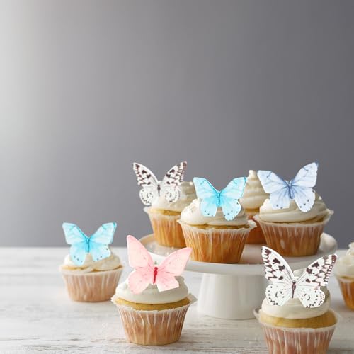 48Pcs Edible Butterfly Cupcake Toppers Cupcake Picks Edible Butterfly Cupcake Decorations for Theme Baby Shower Kids Birthday Party Cake Supplies Multi (48 Count)
