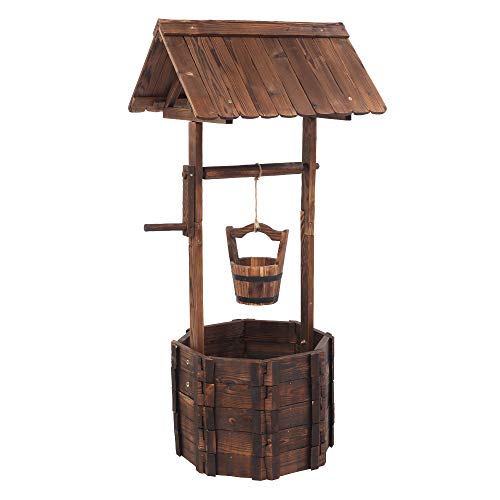 Wooden Wishing Well with Hanging Bucket