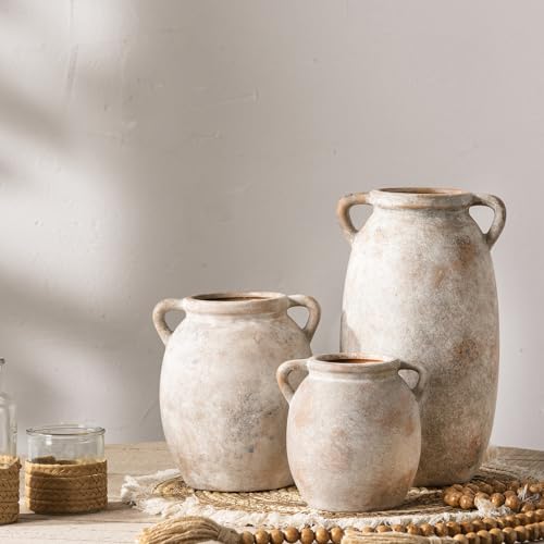 Ceramic Flower Vase 12 inch Farmhouse Rustic Vase Decorative Pottery Terracotta Tall Vases for Home Decor Table Mantle Fireplace Living Room Bathroom Wedding Centerpiece (L-terracota)