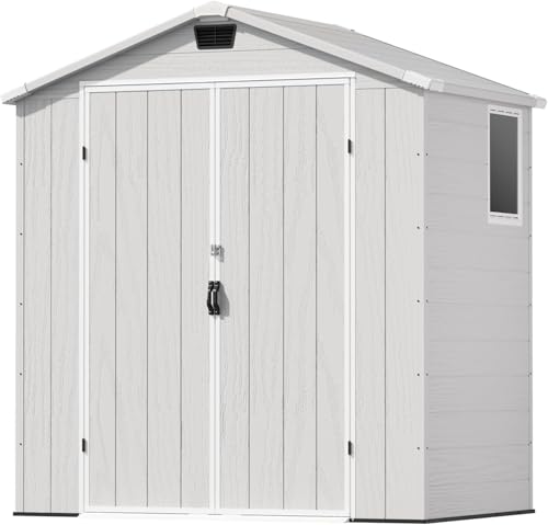 6X4 FT Resin Outdoor Storage Shed with Floor (Light Gray / 6x4)