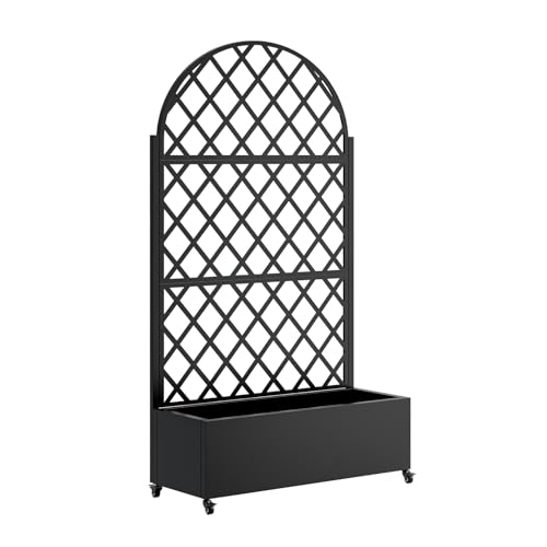 Metal Planter Box with Trellis and Wheels